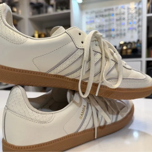 adidas samba Cream snake and Tan Sneakers